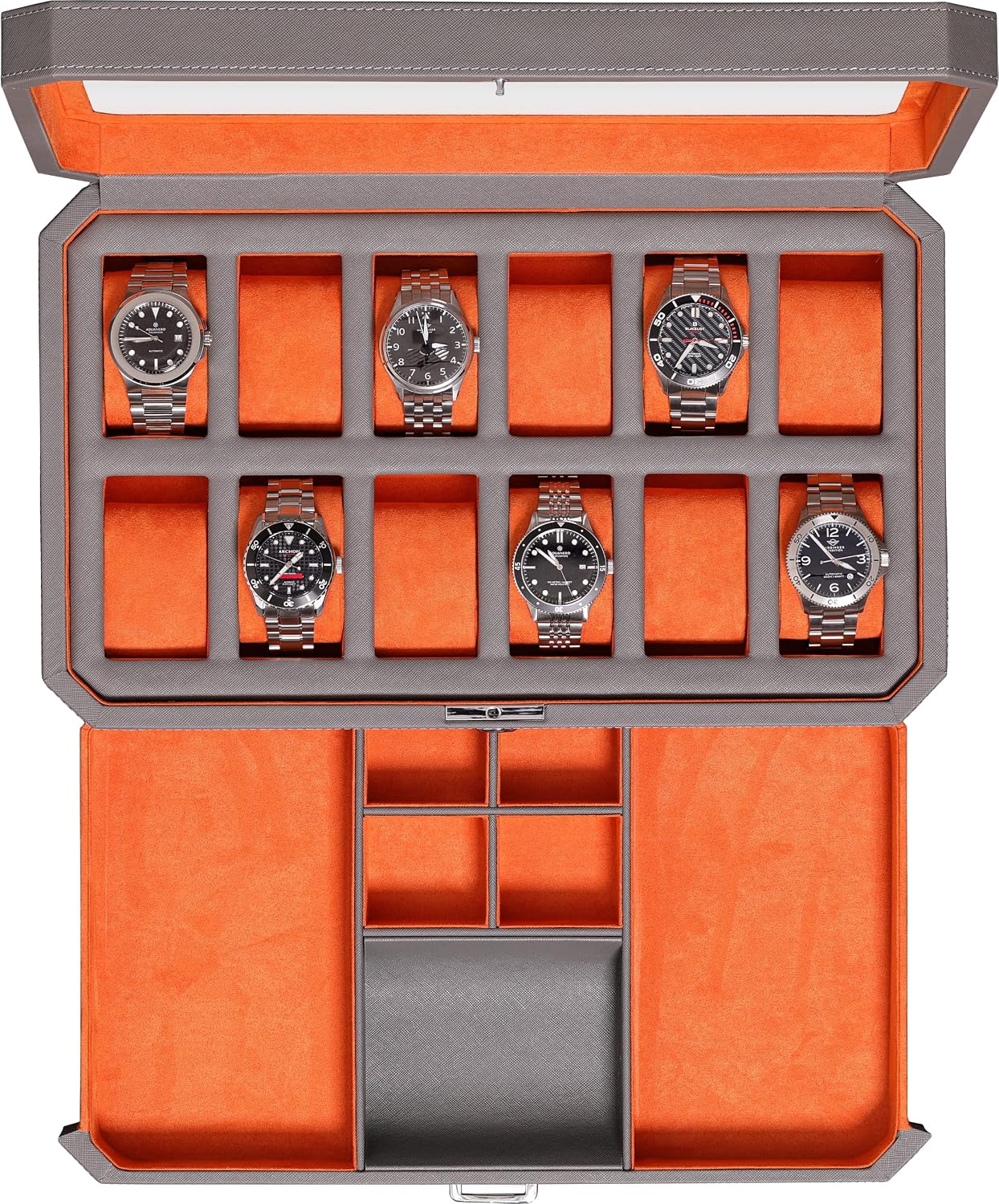 Luxury Watch Display Case - 12 Slot Leather Watch Box with