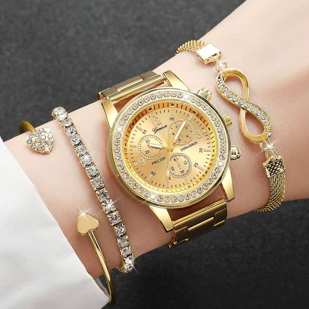 Luxury Watch Display Case - 4PCS/Set Luxury Rhinestone Women Watches Fashion
