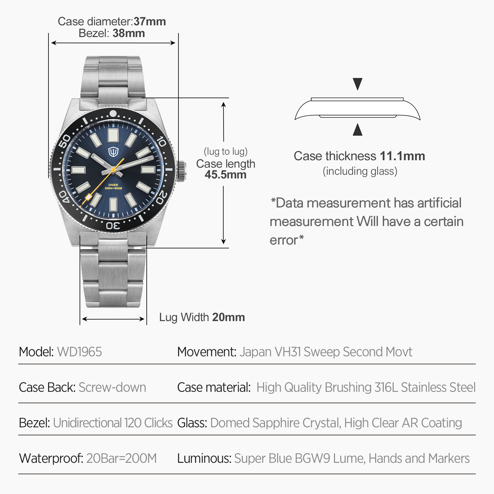 Watchdives 37Mm WD1965 V2 Man  - огляд і ціна Luxury Watch Quality