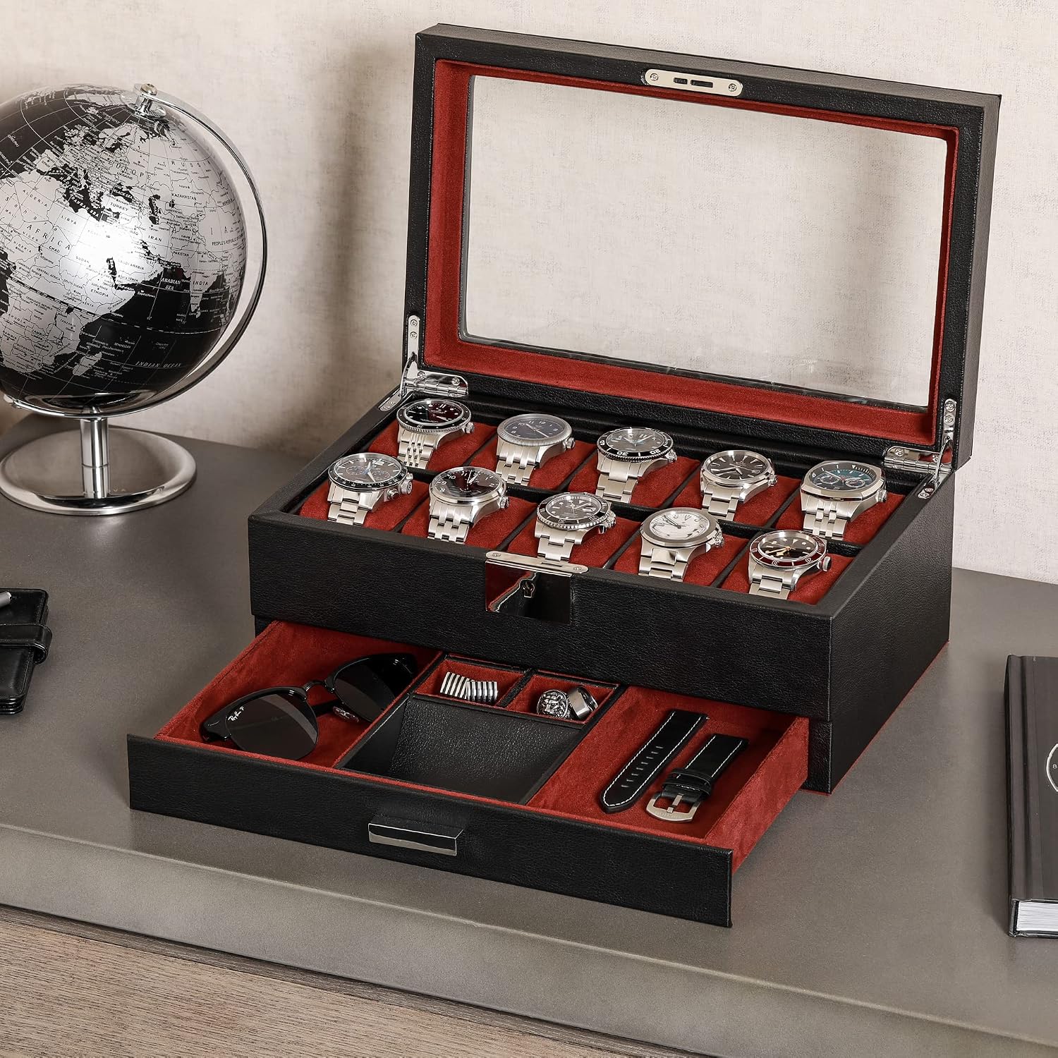 10-Slot Watch Box in Leather w - огляд і ціна Luxury Watch Display Case
