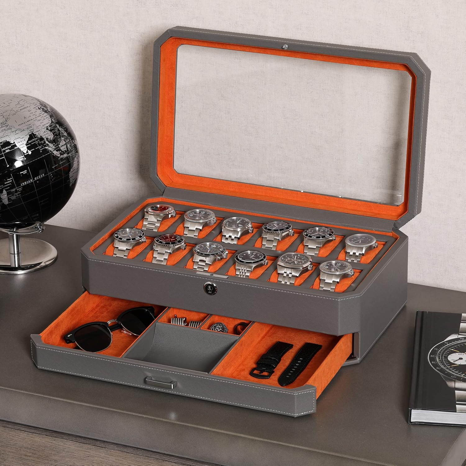 12 Slot Leather Watch Box with - огляд і ціна Luxury Watch Display Case
