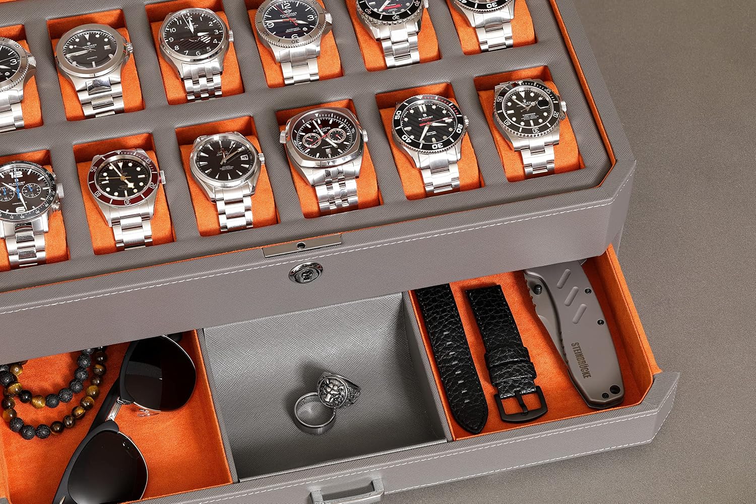 12 Slot Leather Watch Box with - огляд і ціна Luxury Watch Display Case
